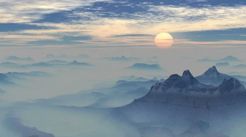 Sunset in the misty mountains Stock Footage 46424384