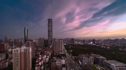 Sunset in modern city Stock Footage 138784935