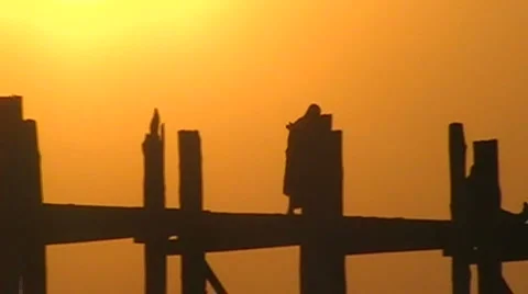 Sunset monks burma  Stock Footage 1090911