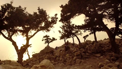 Sunset at Monolithos Caste with nice light. Greece (Rhodes) Stock Footage 70354654