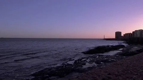 Sunset on Montevideo, Rambla Stock Footage 213609930