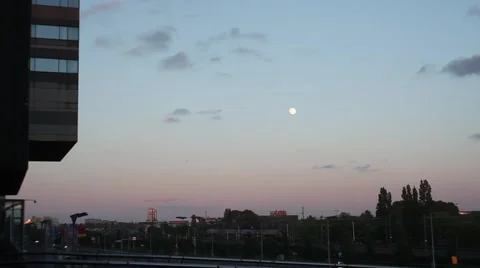 Sunset moon amsterdam train Video stock 61146376