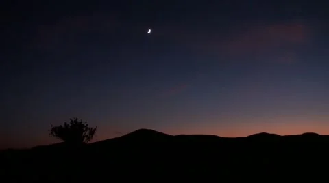 Sunset with the moon on sand dunes in Morocco Stock Footage 52932245
