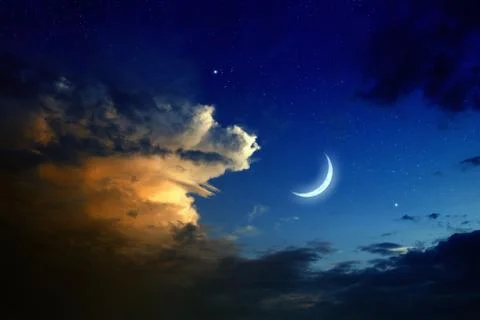 Sunset, moon, stars Stock Illustration