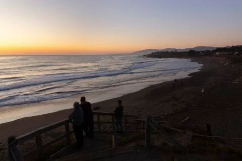 Sunset at Moonstone Beach, Cambria, CA, USA Stock Photos