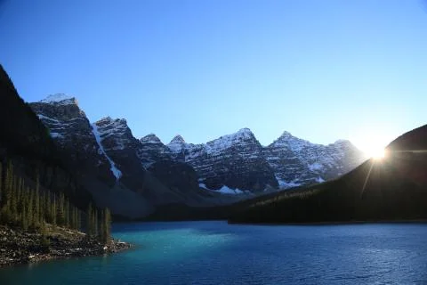 Sunset at Moraine Lake in Banff National Park, Canada Stock Photos
