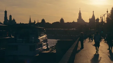 Sunset in Moscow over the Kremlin Stock Footage 121107519