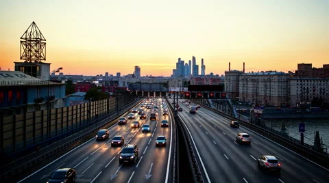 Sunset In Moscow Over The Road. Stock-Footage 64745890