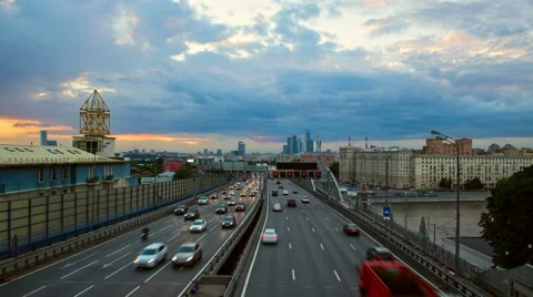 Sunset in Moscow over the road. Stock Footage 64879880