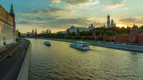 Sunset on Moscow River Stock Footage 70853811
