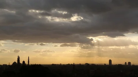 Sunset at the mosques of Cairo in Egypt Stock Footage 122520613