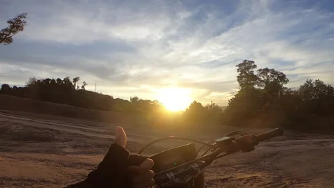 Sunset on the motorbike Stock Footage 304317067