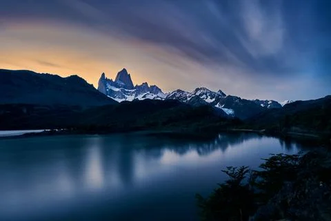 Sunset on Mount Fitz Roy in Patagonia Argentina Stock Photos