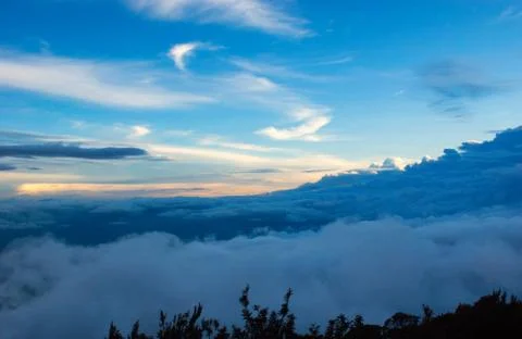 Sunset on Mount Kinabalu with amazing cloudscape Stock Photos