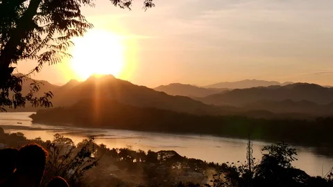 Sunset from mount phousi, Luang Prabang, Laos Stock Footage 74940214