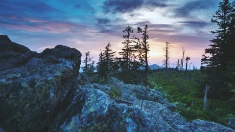 Sunset on Mount Zwercheck - Bohemian Forest (4K Timelapse) Stock Footage 251644059