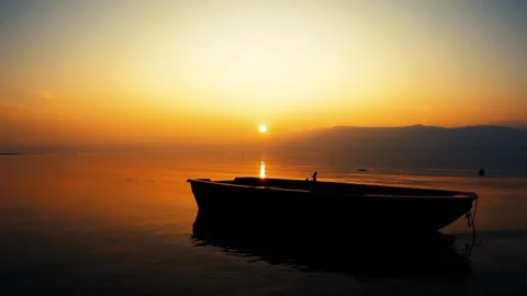 Sunset mountain boat scenery Stock-Footage 273210686