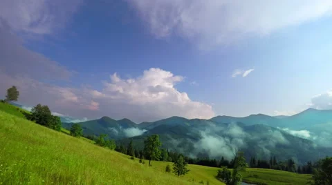 Sunset in the Mountain with Clouds and Fog. Stock Footage 66549277