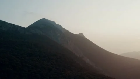 Sunset Mountain Forest Mist Aerial Drone Sunrise Stock Footage 154521649