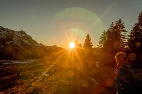 Sunset at Mountain Hike Stockfoto's