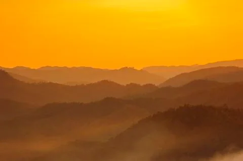 Sunset with mountain landscape, light Stock Illustration