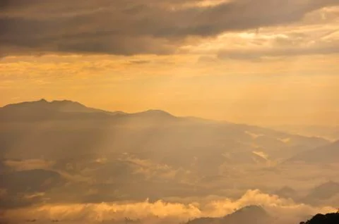 Sunset with mountain landscape, light Stock Illustration