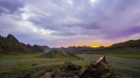 Sunset mountain landscape in mongolia Stock Photos