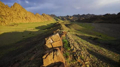 Sunset mountain landscape in mongolia Stock Photos