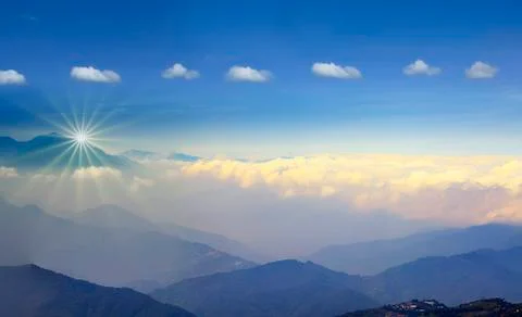Sunset in mountain landscape with nice cloud Stock Photos