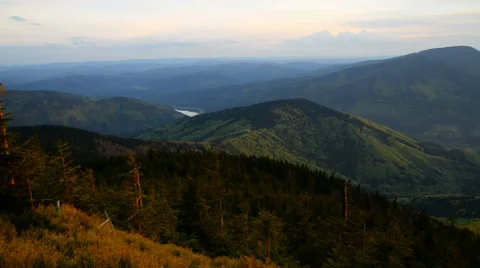 Sunset on mountain Lysa Hora at mountains Beskydy, Moravia, Czech republic 動画素材 51455262