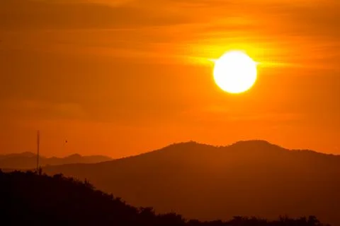 Sunset on mountain Stock Photos