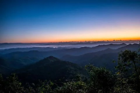 Sunset at the mountain Stock Photos