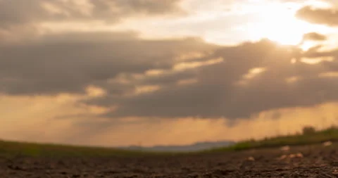 Sunset mountain range beautiful landscape mist, dusk golden time dramatic sky. B Stock-Footage 155085117