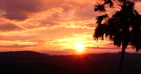 Sunset mountain range beautiful landscape mist foggy sunrise beam Stock Footage 292050633