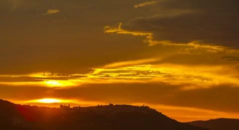 Sunset on the mountain range Stock Photos