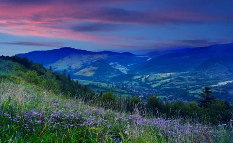 Sunset on the mountain top Stock Photos