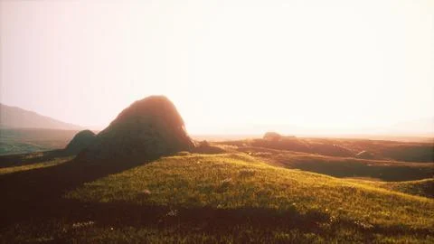 Sunset in the mountain valley Stock Illustration