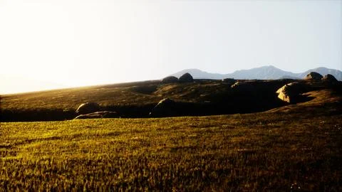 Sunset in the mountain valley Stock Illustration