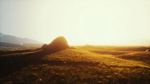 Sunset in the mountain valley Stock Illustration