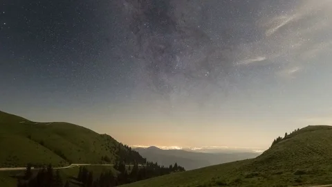 Sunset mountain view city panorama lights Stock Footage 76584250
