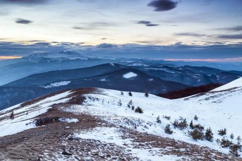 Sunset in the mountain in winter Stock-Fotos