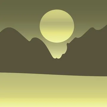 Sunset in mountains 80s Retro Sunset circle background sage yellow color Stock Illustration