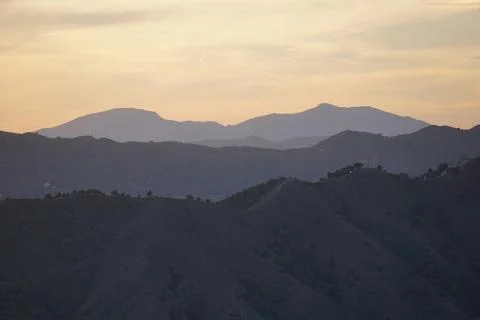 Sunset with mountains in the background in Malaga Stock Photos