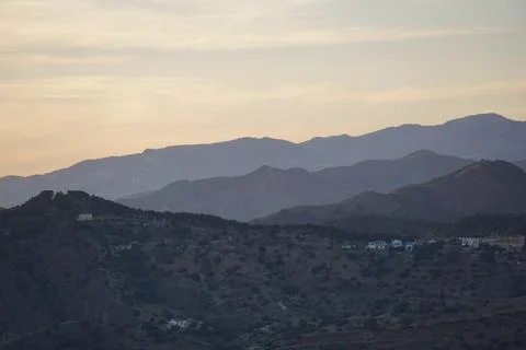 Sunset with mountains in the background in Malaga Stock Photos