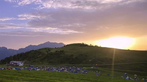 Sunset Mountains Camping Stock Footage 98502850