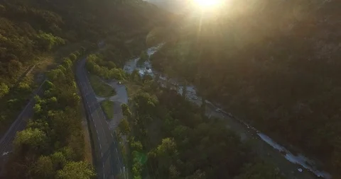 Sunset in The Mountains Drone Stock Footage