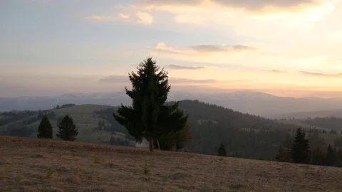 Sunset in the mountains. Horizontal panning. Stock Footage 75750545