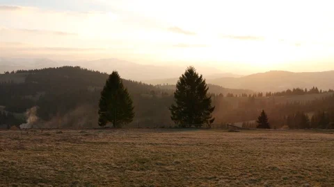 Sunset in the mountains. Horizontal panning. Stock Footage 75750695