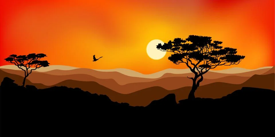 Sunset in the mountains Stock Illustration