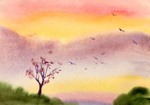 Sunset in the mountains Stock Illustration